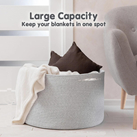 Panier de rangement rond en corde de coton tressée gris grande taille KUYUE