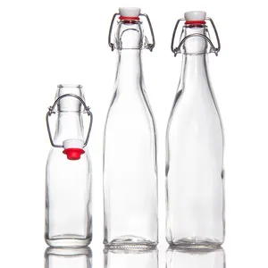 Special Style Transparent Soft Drinking 1000ml Glass Water Bottle With Clip Clamp Lid Swing Top