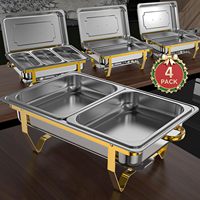 Service de buffet rectangulaire 8QT doré en acier inoxydable avec design à bords roulés, chauffe-plat avec couvercle et support à combustible pour fêtes