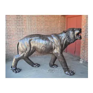 Diseño vívido arte decoración de jardín estatua de tigre gigante escultura de tigre rugiente de latón