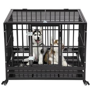 Heavy Duty Box Durable <strong>Large</strong> Black Metal Pet <strong>Kennel</strong> <strong>Dog</strong> Crate <strong>Outdoor</strong> <strong>Large</strong> Pet <strong>Dog</strong> Cage With Pulleys Can Be Moved