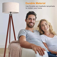 Lampe sur pied en bois de style rétro avec abat-jour en tissu LED, intensité réglable, E27, pour salon, chambre à coucher, décoration de la maison