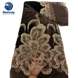 Bestway Luxury Embroidery High Quality <strong>Velvet</strong> <strong>Lace</strong> Fabric with Heavy Beads and Sequins Evening Party for Nigeria Women - Product Image 5