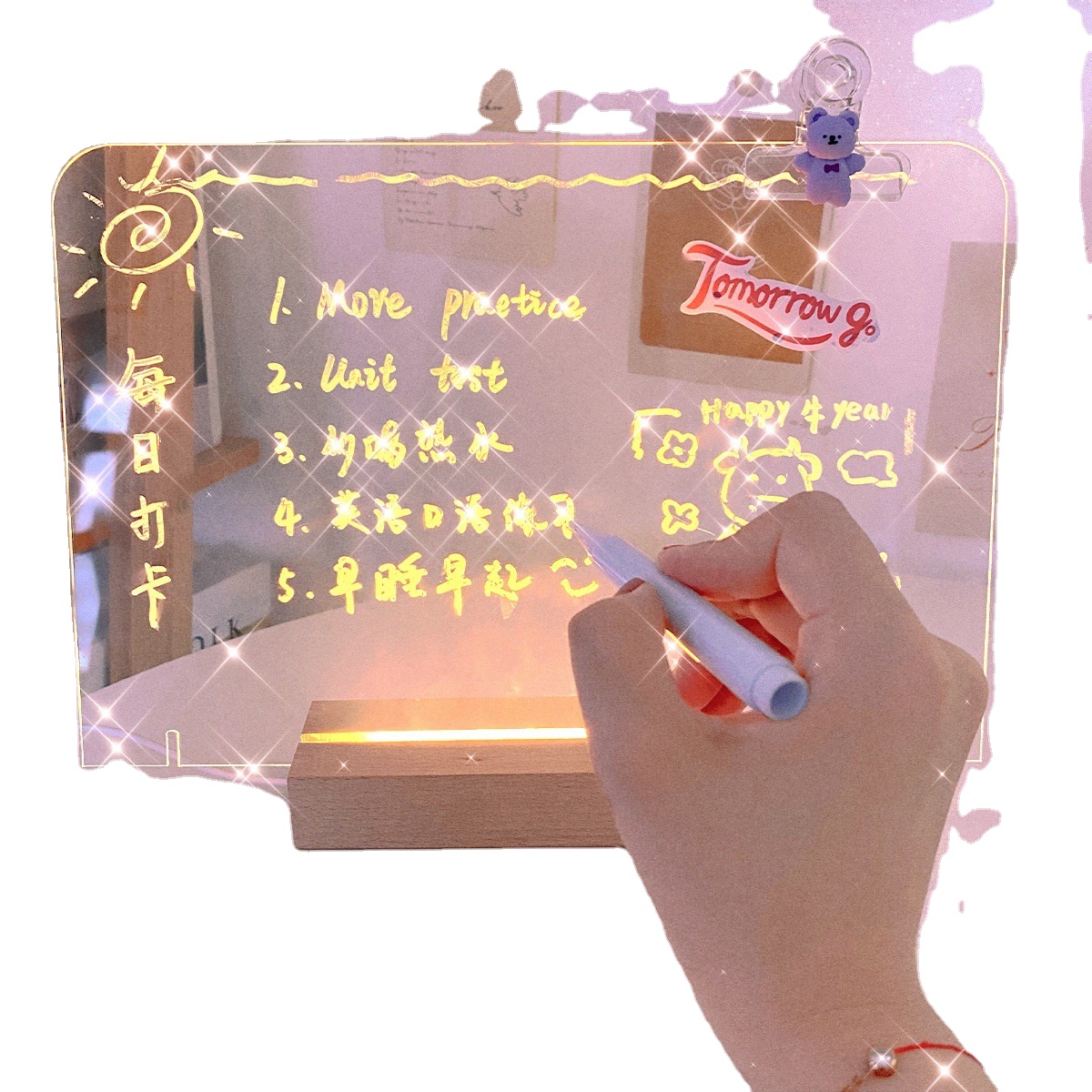 2021 креативная прозрачная USB акриловая ежедневная доска для заметок с деревянной подставкой Держатель светодиодная подсветка для письма напоминание