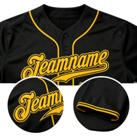 Maillot de baseball noir et jaune personnalisé, fabrication directe d'usine OEM ODM, boutonné pour équipe