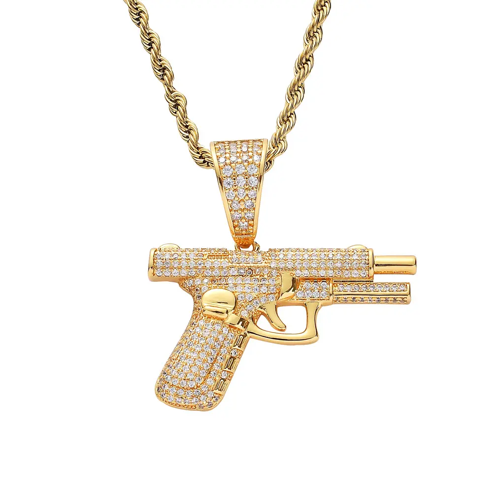 Whole Sale 14K Gold Cool Iced Out AK47 Rifle Pendant Hip Hop Jewelry for amazon/ebay/wish online store for Wholesale in Stock