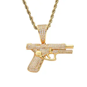 Toptan 14K altın serin buzlu Out AK47 tüfek kolye Hip Hop takı için amazon/ebay/İstek online mağaza toptan için stokta