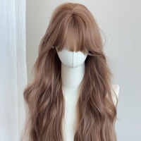 Perruque de 26 pouces pour fille, couleur champagne thé au lait, synthétique, longue et bouclée, effet ondulé, couvre-tête complet, ligne de cheveux naturelle