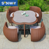 Ensemble de table et de chaises de jardin en rotin gris rond, gain de place, en rotin PE d'extérieur, Sunway