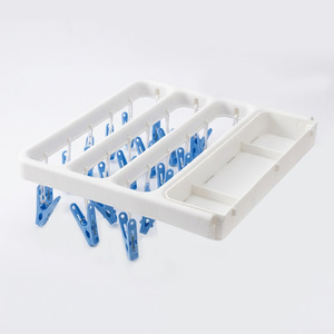 Wall Mounted Plastic Clothes Hanger With Clips For Socks Drying Foldable Multi Clip Design White Green Yellow Rectangle Shape - Product Image 5