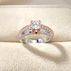 Anillo de Compromiso de Lujo con Diamante Solitario Brillante Certificado IGI, Cultivado en Laboratorio, Doble Hilera, Pavé, Tallo Dividido, Oro Blanco, OEM ODM - Product Image 1