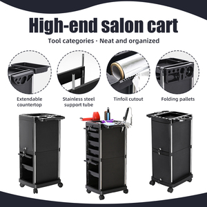 Chariot de Salon avec Tiroir Verrouillable et Support pour Sèche-Cheveux, Meuble de Rangement à Roulettes Noir pour Coiffeurs - Product Image 5