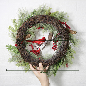 Elegantes Coronas Navideñas Ochine con Adornos de Cardenales, Decoración de Pájaros Rojos para Navidad, Decoración Interior y Exterior del Hogar - Product Image 4