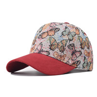 Casquette de baseball structurée en coton de haute qualité, imprimé floral, bicolore, 5 panneaux, logo brodé personnalisé, style rétro sportif