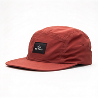 Casquette de camping personnalisée légère en nylon à 5 panneaux avec logo en patch tissé, fermeture à pression, imperméable, coupe-vent et séchage rapide