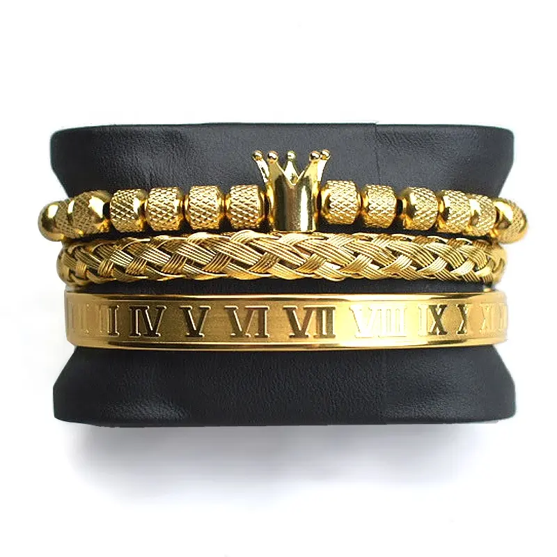 Corona perline catena in acciaio inox braccialetto gioielli da uomo accessori bracciale oro Set