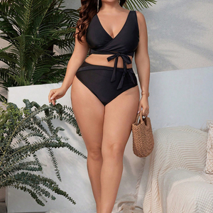 Nuevo Traje de Baño Negro de Talla Grande con Tirantes, Traje de Baño Sexy con Lazo para la Playa, Bikini Sexy de Cintura Alta para Tallas Grandes - Product Image 5
