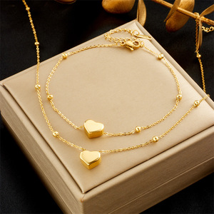 Heart Shape Pendant Necklace <b>Bracelet</b> <b>Set</b> Stainless Steel Unisex Gift Jewelry - Product Image 1