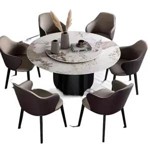 Juego de mesa de comedor giratoria de mármol blanco de madera italiana de 8 plazas clásico de nuevo diseño de lujo moderno con 6 sillas mesa de comedor de mármol