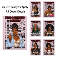 Pegatinas UV DTF Urban Glam Diva Afro Girl Boss Babe para Cuaderno A5, Listas para Aplicar, Fuerte Adhesión, para Cubierta de Diario