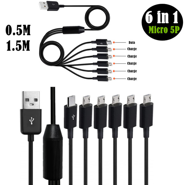 USB 2.0 Type a Male to 6 Micro USB 5 Pin Male Splitter Y Data Sync and Charge Connector Adapter Cable 0.5m 1.5m