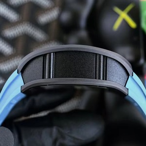 Trending Tonneau Men <b>Watch</b> <b>Skeleton</b> <b>Automatic</b> Mechanical Sport Wristwatch Matte Black Case Blue Strap - Product Image 3
