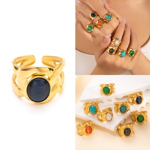 Nieuwe Trend Onregelmatige Gesimuleerde Parel Aanslag Sieraden Ringen Verguld Met 18K Goud Uitgehold Gesneden Titanium Open Ring Voor Vrouwen