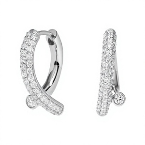 Diamond <b>Huggie</b> Earrings Round Brilliant Cut 925 <b>Silver</b> Moissanite Stainless Steel Women's Classic Wedding Fashion Jewelry - Product Image 1