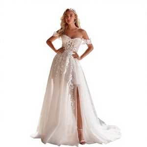 Nouveau Voile de Mariée Exquis, Longueur Ras du Sol, 100% Coton, Blanc, avec Traîne, Dos Nu, Dentelle et Fleurs en Relief - Product Image 1