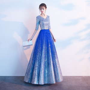 Women's Long Elegant Choir Dress Royal Blue 3D Stereoscopic Patterns Stage Performance Wear - Product Image 3