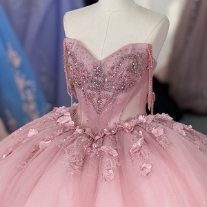 Vestido de Quinceañera 5957, Exquisito, Color Rosa, con Perlas, Estilo Princesa, Largo hasta el Suelo, con Apliques de Cuentas Naturales, Estampado de Cristal, para Fiesta - Product Image 5