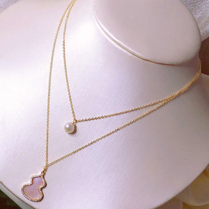 Collier à double rangs en forme de gourde plaqué or 14 carats avec perles d'eau douce Zhuji de 6 à 7 mm incrustées, collier superposé tendance - Product Image 2