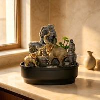 Fontaine d'eau de table style éléphant avec rocaille et plantes vertes – Décoration pour la maison, le bureau, la relaxation, ou comme cadeau