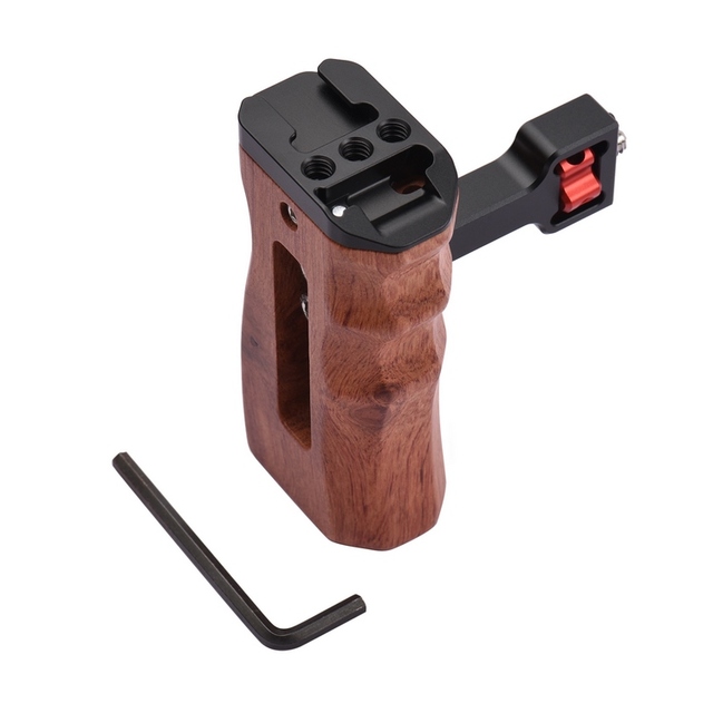 Adjustable Wooden Camera Cage Handle Left/Right Side Hand Grip with 1/4 Inch Screw ARRI-Style Mount Cold Shoe Mount Mini Wrench