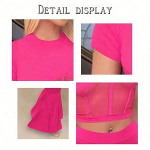 Costumes tendance pour femmes, style mode, pantalon évasé avec empiècements en maille, costumes de sport, broderie de logo personnalisée, personnalisez votre propre marque - Product Image 3