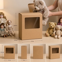 Boîte cadeau personnalisée en carton ondulé brun E-flute avec matériaux recyclés, épaisseur 2 mm, pour jouets en peluche, fenêtre PET