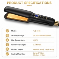 Plancha de Pelo Profesional Torlin Eléctrica de 65W con Pantalla LCD de Temperatura Ajustable, Placas MCH de Titanio, 450 Grados, para Salón y Hogar