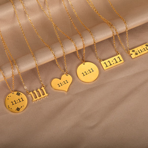 Collar con Colgante de Corazón Cuadrado de Acero Inoxidable de Alta Calidad con Baño de Oro de 18k, Collar con Número de Ángel <span class=keywords><strong>1111</strong></span> de Moda para Mujeres y Hombres - Product Image 3