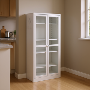 Armoire de rangement autoportante en métal blanc de 61 pouces avec 4 étagères réglables et portes en verre pour la cuisine - Product Image 2