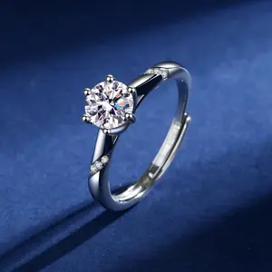 European and American popular 925 silver female continuously empty six claw PT950 Mosan stone ring opening adjustable ring