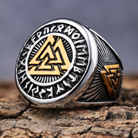 Bague personnalisée en acier inoxydable avec logo rune de style viking nordique pour homme