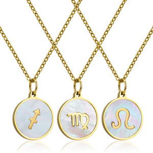 Collar de Acero Inoxidable Chapado en Oro de 18K con Signo del Zodíaco para Mujer, Colgante Redondo con Símbolo del <span class=keywords><strong>Horóscopo</strong></span> y Letra, Joyería de Moda, Regalo - Product Image 1
