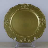 Assiette de présentation en plastique argentée avec motif floral sur le bord pour mariage, décoration et maison et cuisine (vente en gros)