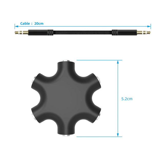 5-Way Multi Headphone Splitter 3.5mm Audio Stereo Splitter Cable 1 Male to 5 Port Female 3.5mm Jack Aux Music Sound Output Cable