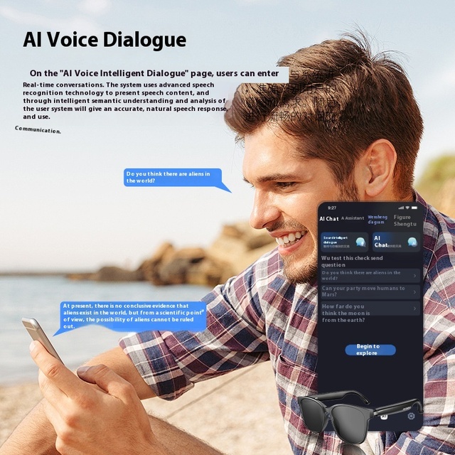 New Available Hy-C8 Ai Smart Wearable Headset Real-Time Wireless for Bluetooth Glasses With Intelligent Translation