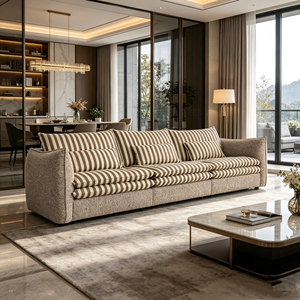Juego de Sofás Modernos con Rayas Suaves, Diseño Cuadrado, Relleno de Esponja, Cubierta de Tela de Sarga, Patas de Metal Resistentes, <span class=keywords><strong>Muebles</strong></span> Acogedores para Sala de Estar - Product Image 3