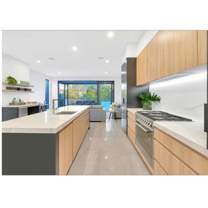 Gabinetes de cocina de estilo contemporáneo de dos enredos con acabado mate mixto de grano de madera con renderizado <span class=keywords><strong>3D</strong></span> vívido - Product Image 1