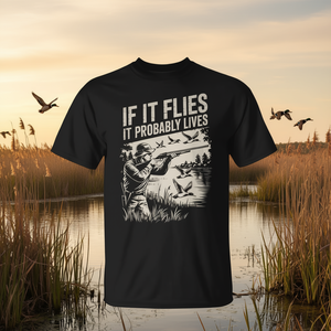 T-shirt de chasse au canard rétro vintage avec motif « Si ça vole, c'est probablement qu'il vit », vêtements pour hommes - Product Image 3