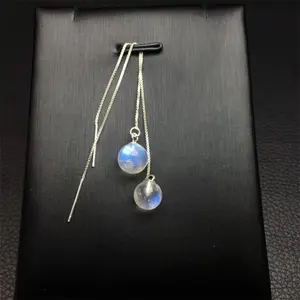 Natural Blue Moonstone Earwire Models S925 Silver Inlaid Healing Stones Jewelry Crystal Earrings