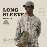 T-shirt thermique à manches longues pour homme, coupe ample à épaules tombantes, motif camouflage arbre vintage américain, avec logo personnalisé, vente en gros, collection automne